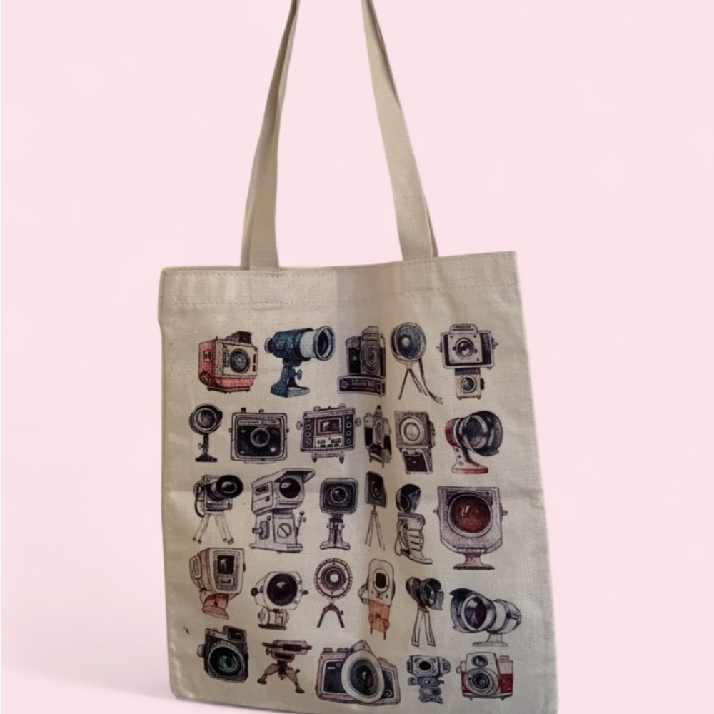Cotton Camera Print Tote Bag